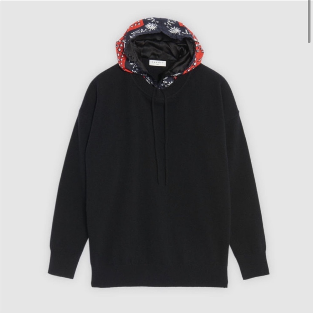 Sandro Paris black sweater with silk hood